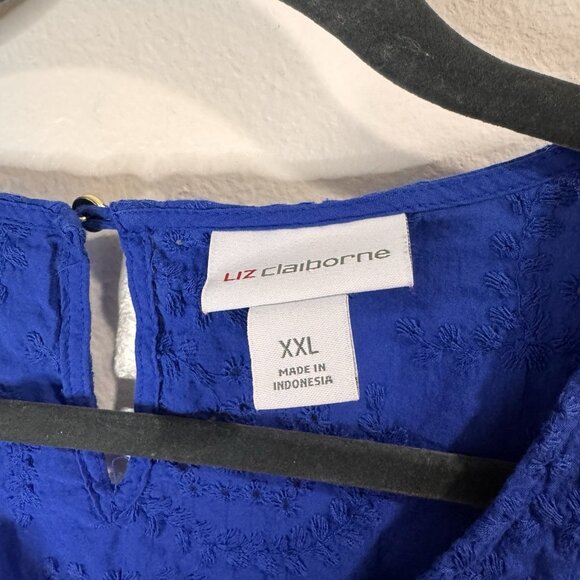 Liz Claiborne T-shirt Blouse XXL / 2XL Eyelet Lace Cotton Royal Blue Boho Lagen - Picture 5 of 9